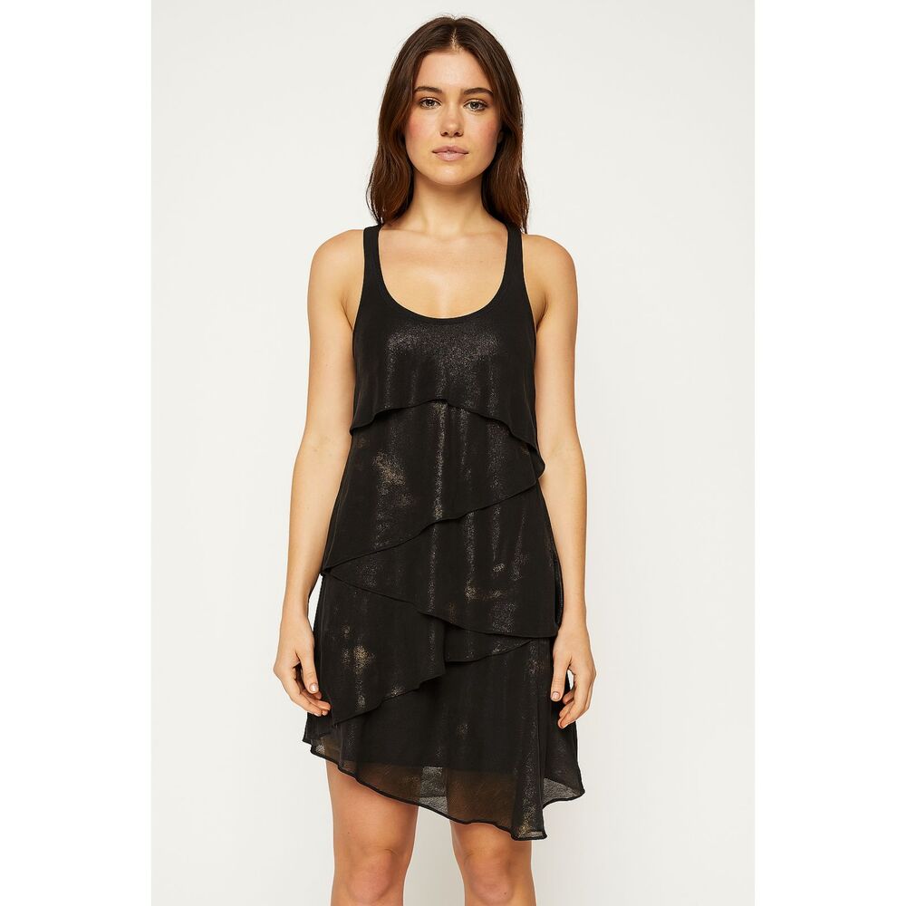TOPSHOP X KATE MOSS‎ Tiered Patterned Mini Dress Black Sz 2